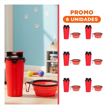 PACK6 ACCESORIO PORTATIL PARA ALIMENTACION DE MASCOTA ROJO - 1