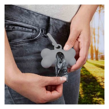 PACK4 PORTA BOLSAS HIGIENICAS GRIS DISENO HUESO PARA CAMINATAS - 2