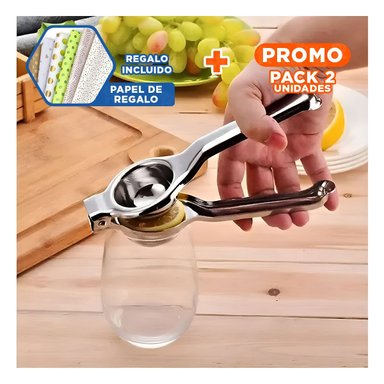 PACK2 EXPRIMIDOR DE LIMON EN METAL CON 21 CM X 6 CM TONO EN COLOR PLATEADO Y+PAPEL REGALO - 1