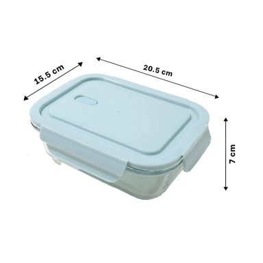 PACK4 TAPER DE VIDRIO CON TAPA CELESTE Y 2 DIVISIONES PARA ORGANIZAR PORCIONES - 4