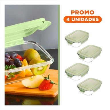 PACK4 ENVASE PEQUENO DE VIDRIO 410 ML CON TAPA VERDE PARA HOGAR Y+REGALO STICKER - 1