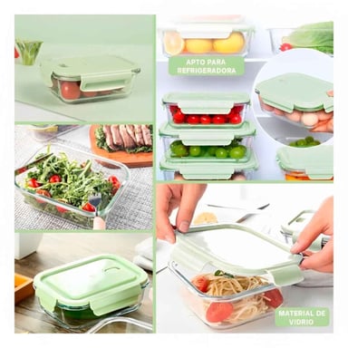 PACK4 ENVASE PEQUENO DE VIDRIO 410 ML CON TAPA VERDE PARA HOGAR Y+REGALO STICKER - 2