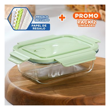 PACK2 RECIPIENTE VERDE DE VIDRIO 410 ML CON TAPA CHICO COCINA HOGAR Y+PAPEL REGALO - 1