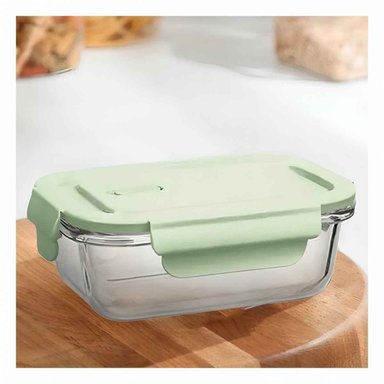 PACK2 RECIPIENTE VERDE DE VIDRIO 410 ML CON TAPA CHICO COCINA HOGAR Y+PAPEL REGALO - 2