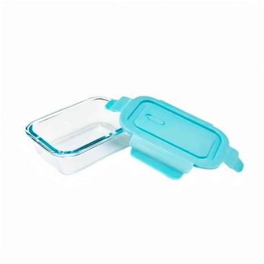 PACK4 CAJA DE VIDRIO 1040 ML CON TAPA CELESTE PARA REFRIGERADORA Y+PAPEL REGALO - 3