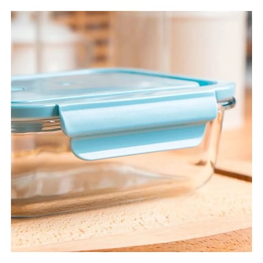 PACK4 CAJA DE VIDRIO 1040 ML CON TAPA CELESTE PARA REFRIGERADORA Y+PAPEL REGALO - 5