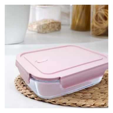 PACK4 CONTENEDOR PRACTICO DE VIDRIO 410 ML CON TAPA SEGURA ROSADO HOGAR - 5