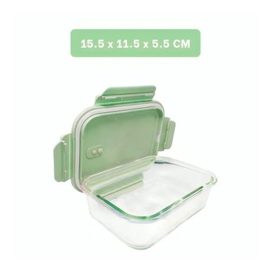 PACK4 CAJA PEQUENA DE VIDRIO 410 ML CON TAPA VERDE PARA COCINA Y+PAPEL REGALO - 4