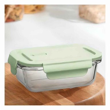 PACK4 CAJA PEQUENA DE VIDRIO 410 ML CON TAPA VERDE PARA COCINA Y+PAPEL REGALO - 5