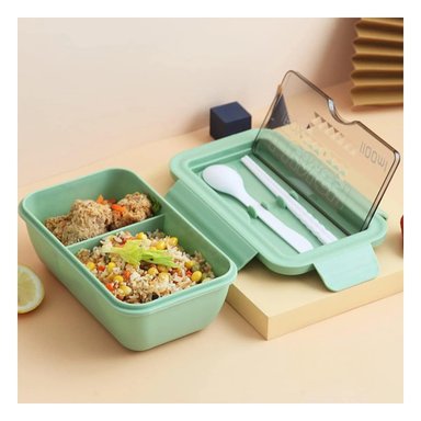 PACK2 TAPER DE USO DIARIO VERDE 1100ML CON DOS COMPARTIMENTOS Y CUBIERTOS Y+PAPEL REGALO - 2