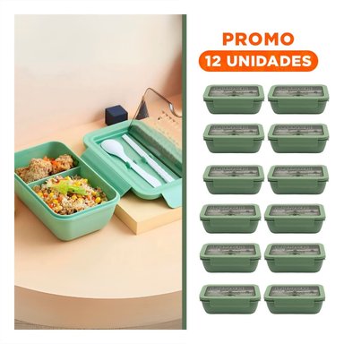PACK12 CONTENEDOR 1100ML VERDE HECHO CON CUBIERTOS Y DIVISION INTERNA Y+REGALO STICKER - 1