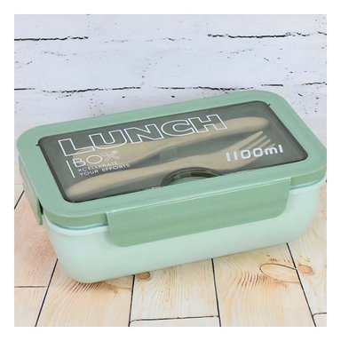 PACK12 CONTENEDOR 1100ML VERDE HECHO CON CUBIERTOS Y DIVISION INTERNA Y+REGALO STICKER - 5
