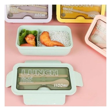 PACK12 RECIPIENTE VERDE PARA ALMUERZO CON 1100ML Y SISTEMA DOBLE - 3