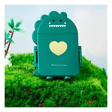 PACK4 CONTENEDOR INFANTIL EN FORMA DE DINOSAURIO COLOR VERDE CON CUBIERTOS Y+REGALO STICKER - 5