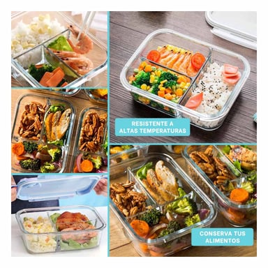 PACK4 RECIPIENTE DE VIDRIO PARA REFRIGERAR CON 3 DIVISIONES Y+REGALO STICKER - 2