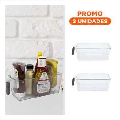 PACK2 CONTENEDOR DE COCINA RECTANGULAR CON ASA PARA REFRIGERADOR PLOMO - 1