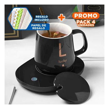 PACK4 COLECCION CALENTADOR DE TAZA EN CAJA NEGRO BASE ELECTRICA PORTATIL Y+PAPEL REGALO - 1