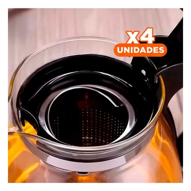 PACK4 TETERA COMPACTA DE VIDRIO CON FILTRO 1.5 LT PARA PREPARAR CAFE O TE FACILMENTE - 1