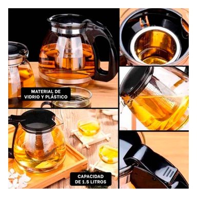 PACK2 CAFETERA DE TE DE VIDRIO CON FILTRO 1.5 LT PARA MANTENER BEBIDAS CALIENTES Y+PAPEL REGALO - 3