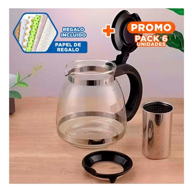 PACK6 ENVASE TERMICO PORTATIL DE VIDRIO CON FILTRO 1.5 LT PARA MANTENER TE Y+PAPEL REGALO - 1