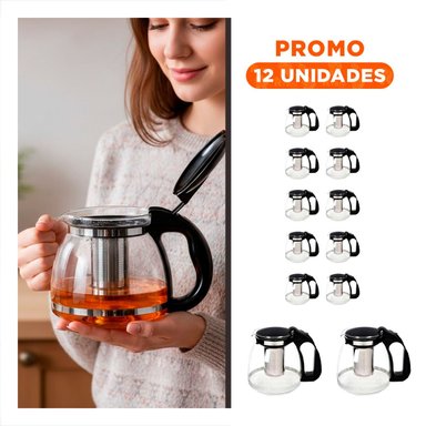 PACK12 CAFETERA DE VIDRIO CON FILTRO 2 LT PARA BEBER TE Y RELAX EN TARDE Y+REGALO STICKER - 1