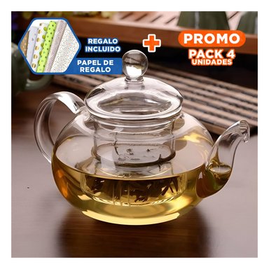 PACK4 HOGAR TETERA DE INFUSION 100 ML TRANSPARENTE CON TAPA PARA COCINA MODERNA Y+PAPEL REGALO - 1