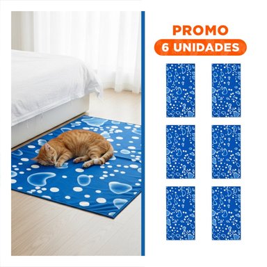 PACK6 ESTERA PARA PERRO QUE BUSCA SUPERFICIE FRESCA 50X90CM L AZUL ESTILO BURBUJAS - 1