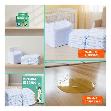 PACK2 BANDA PROTECTORA DESECHABLE PARA MAYOR LIMPIEZA PERRO MACHO TALLA L VERDE Y+PAPEL REGALO - 3