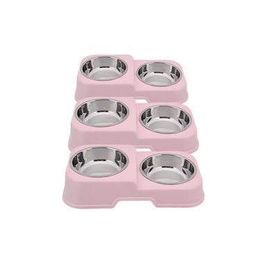 PACK6 COMEDERO EN COLOR ROSADO CON DOS NIVELES Y PLATOS DESMONTABLES DOBLE Y+REGALO STICKER - 2