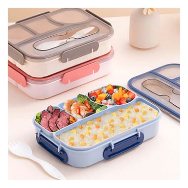 PACK4 ORGANIZADOR RECTANGULAR 4 ESPACIOS CON TENEDOR 1100ML AZUL MODERNO Y+PAPEL REGALO - 2