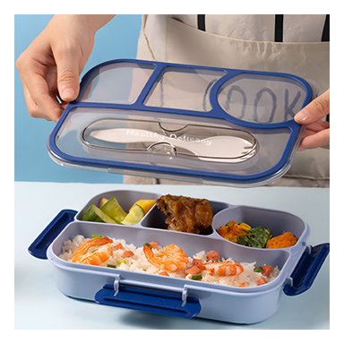 PACK4 ORGANIZADOR RECTANGULAR 4 ESPACIOS CON TENEDOR 1100ML AZUL RESISTENTE Y+REGALO STICKER - 3