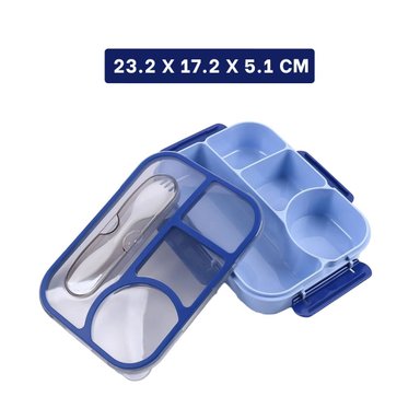 PACK4 ORGANIZADOR RECTANGULAR 4 ESPACIOS CON TENEDOR 1100ML AZUL RESISTENTE Y+REGALO STICKER - 4