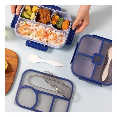 PACK4 ORGANIZADOR RECTANGULAR 4 ESPACIOS CON TENEDOR 1100ML AZUL RESISTENTE Y+REGALO STICKER - 5