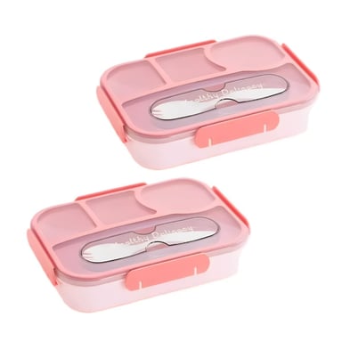 PACK6 PORTACOMIDAS RECTANGULAR 4 ESPACIOS CON TENEDOR 1100ML ROSADO HERMETICO Y+REGALO STICKER - 2