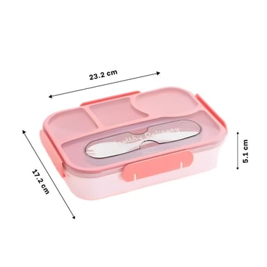 PACK6 PORTACOMIDAS RECTANGULAR 4 ESPACIOS CON TENEDOR 1100ML ROSADO HERMETICO Y+REGALO STICKER - 4
