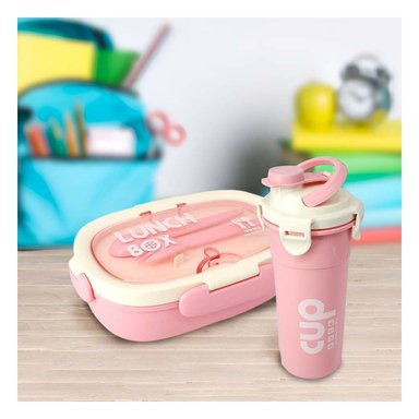 RECIPIENTE 850ML CON CUBIERTOS Y TOMATODO 480ML ROSADO PARA TRABAJO Y+REGALO STICKER - 2