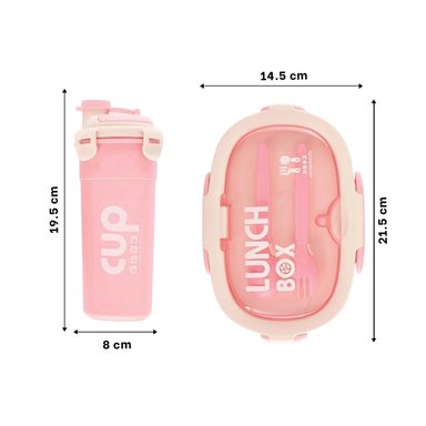 RECIPIENTE 850ML CON CUBIERTOS Y TOMATODO 480ML ROSADO PARA TRABAJO Y+REGALO STICKER - 4