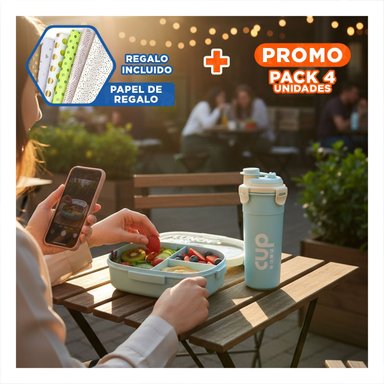 PACK4 ORGANIZADOR 850ML CON CUBIERTOS Y TOMATODO 480ML CELESTE MODERNO Y+PAPEL REGALO - 1