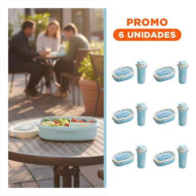 PACK6 ORGANIZADOR 850ML CON CUBIERTOS Y TOMATODO 480ML CELESTE PRACTICO - 1