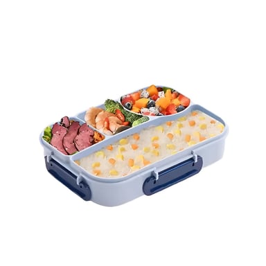 CONTENEDOR RECTANGULAR 4 ESPACIOS CON TENEDOR 1100ML AZUL PRACTICO COMODO Y+LIGAS REGALO - 3