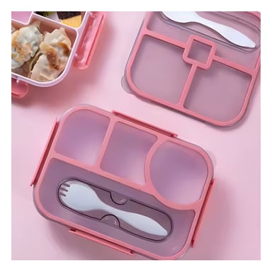 PACK6 ORGANIZADOR RECTANGULAR 4 ESPACIOS CON TENEDOR 1100ML ROSADO PRACTICO - 2