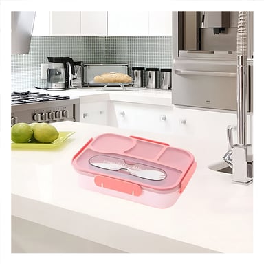 PACK6 ORGANIZADOR RECTANGULAR 4 ESPACIOS CON TENEDOR 1100ML ROSADO PRACTICO - 3