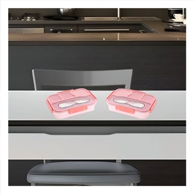PACK6 ORGANIZADOR RECTANGULAR 4 ESPACIOS CON TENEDOR 1100ML ROSADO PRACTICO - 5