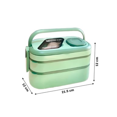 PACK2 CAJA ALMUERZO 2 PISOS CON COMPARTIMIENTOS Y CUBIERTOS VERDE GUARDAR SNACKS - 4