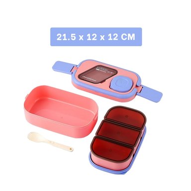 ENVASE APILABLE CON CUBIERTOS 2 PISOS ROSADO Y LILA PARA GUARDAR ALIMENTOS FRESCOS Y+POST IT - 4
