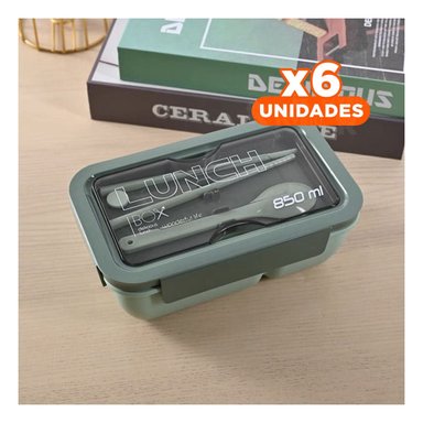 PACK6 DEPÓSITO LIGERO 850ML CON CUBIERTOS VERDE PARA TRANSPORTE DE COMIDA Y+REGALO STICKER - 1