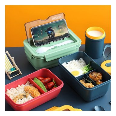 PACK6 DEPÓSITO LIGERO 850ML CON CUBIERTOS VERDE PARA TRANSPORTE DE COMIDA Y+REGALO STICKER - 5