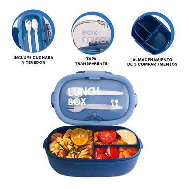 PACK6 PORTA COMIDA 850ML CON CUBIERTOS AZUL PARA MANTENER COMIDA FRESCA Y+REGALO STICKER - 2