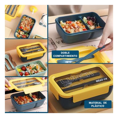 PACK12 DEPÓSITO HERMÉTICO 850ML CON CUBIERTOS AZUL Y AMARILLO PARA COMIDA Y+PAPEL REGALO - 2