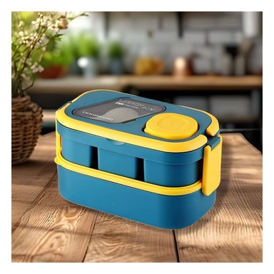 PACK4 POTE ORGANIZADO 2 PISOS CON CUBIERTOS AZUL Y AMARILLO PARA COMIDAS - 2